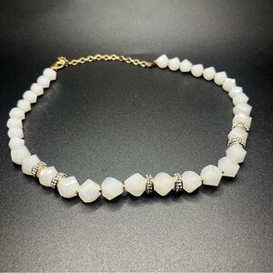 Anne Klein white glass beaded necklace gold crystal elegant bridal style